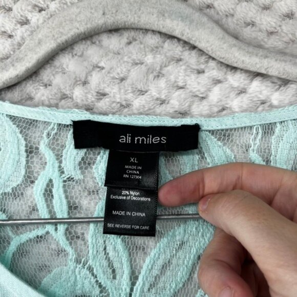 Ali Miles‎ Top Linen Blend Lace Trim Button Down Lightweight Lagenlook Artsy XL - Picture 2 of 8